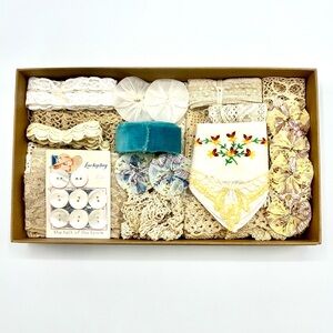 Vintage Textiles - Slow Stitch Set with Accents in Cream Blue and Yellow